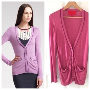 Z Spoke Zac Posen Fuchsia Cashmere Blend Cardigan Gold Trim S